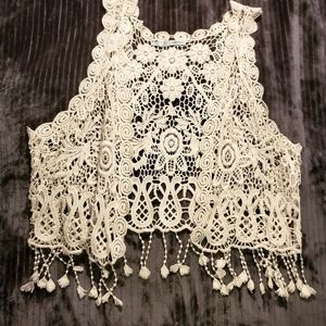 Lace floral boho cream colored vest Maurice's L